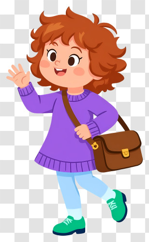 Schoolgirl With Backpack - Girl With Bag Waving Transparent PNG
