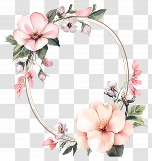 Oval Wedding Frame - Floral Frame Design With Pink Flowers Transparent PNG
