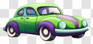 Cartoon Car - Green And Purple Cartoon Vintage Car Transparent PNG