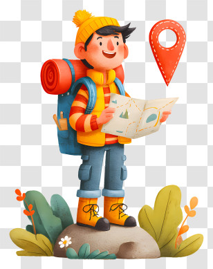 Hiker Holding Paper Map - Cute Little Explorer With Map Transparent PNG