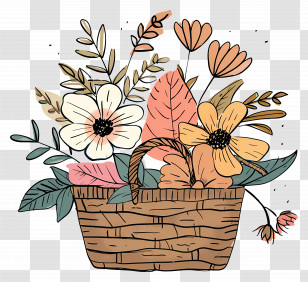 Basket Of Flowers - Floral Arrangement In A Basket Transparent PNG