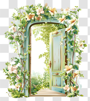 Door - Open Door With Flowers In A Garden Transparent PNG