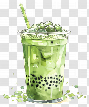 Matcha Bubble Tea - Green Bubble Tea With Tapioca Illustration Transparent PNG