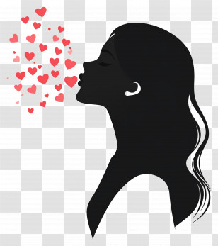 Blowing Kiss - Abstract Woman Silhouette With Hearts Illustration Transparent PNG