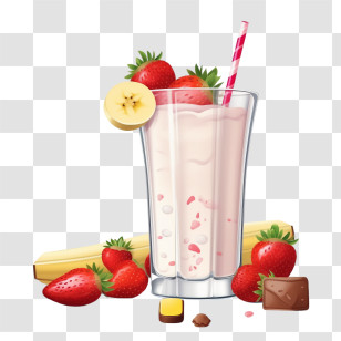Milkshake - Strawberry Banana Milkshake With Chocolate Transparent PNG