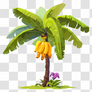 Banana Tree - Tropical Banana Tree With Fruits Transparent PNG