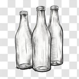 Beer Bottle - Sketch Of Glass Bottles In Minimal Style Transparent PNG