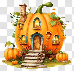 Spooky Pumpkin House - Whimsical Pumpkin House For Halloween Transparent PNG