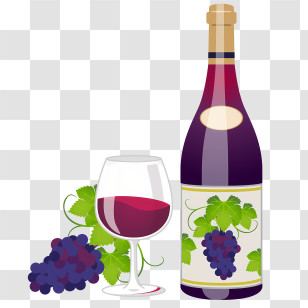 Red Wine - Wine Bottle With Grape And Glass Transparent PNG