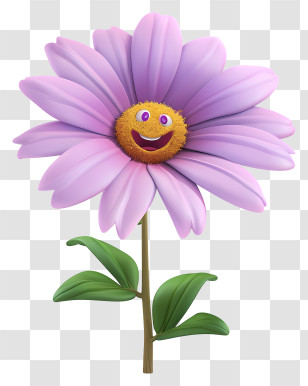 3d Cartoon Flowers - Smiling Purple Cartoon Flower Transparent PNG