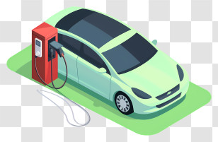 Green Electric Car - Eco-friendly Electric Car Charging At Station Transparent PNG