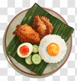 Nasi Lemak - Crispy Chicken With Rice And Egg Transparent PNG