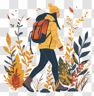 Autumn Hiking - Woman Walking Through Autumn Forest Transparent PNG