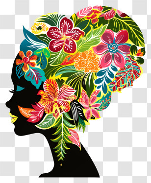 Barbie Head Silhouette - Silhouette Of A Woman With Floral Hairstyle Transparent PNG