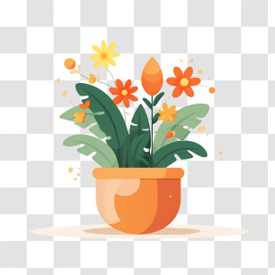 Flower Pot - Colorful Potted Plant With Vibrant Flowers Transparent PNG