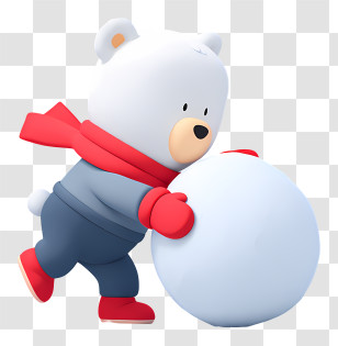 Bear Pushing Snowball - White Bear With Snowball Transparent PNG