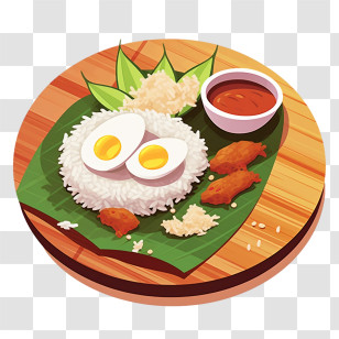 Malay Cuisine - Banana Leaf Traditional Food Platter Illustration Transparent PNG
