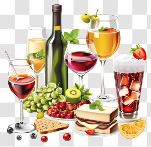 Food Drinks - Elegant Selection Of Drinks And Snacks With Wine Glasses Transparent PNG