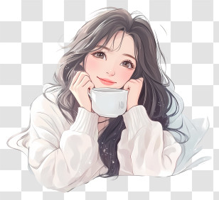 Girl Drinking Tea - Girl Enjoying A Cup Of Coffee Transparent PNG