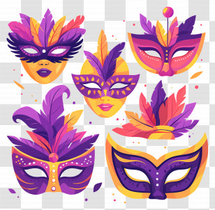 Mardi Gras Masks - Purple And Yellow Masks Transparent PNG