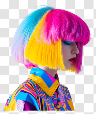Wig - Hairstyle With Vibrant Pink, Yellow, And Blue Colors Transparent PNG