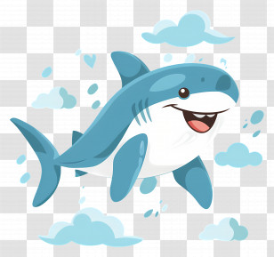 Cute Shark - Playful Blue Cartoon Shark In A Fun Style Transparent PNG