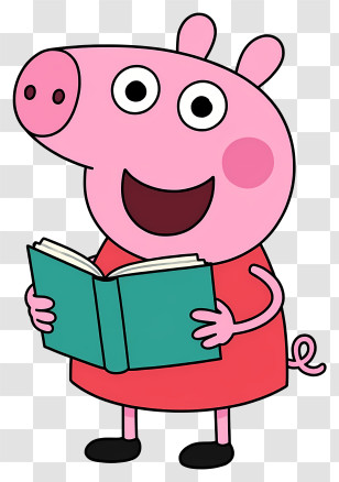 Peppa Pig - Cute Cartoon Pig Reading A Book Transparent PNG
