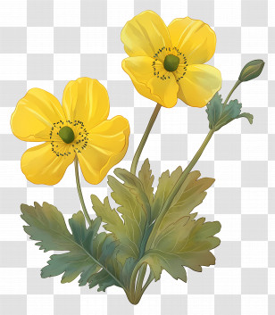 Primrose Flower - Yellow Poppy Flowers With Leaves Transparent PNG