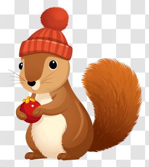 Cartoon Squirrel - Cute Squirrel In Winter Hat With Ornament Transparent PNG