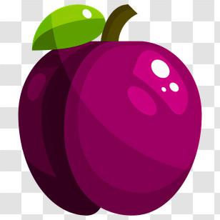 Plum - Cartoon Purple Plum With Green Leaf Transparent PNG