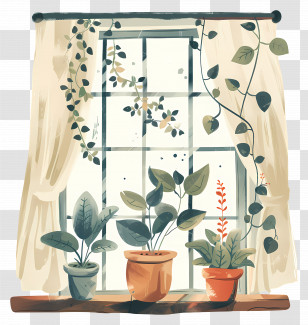 Window - Houseplants And Window Scene In Cozy Setting Transparent PNG