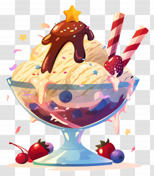 National Sundae Day - Ice Cream Sundae With Fruits And Chocolate Toppings Transparent PNG
