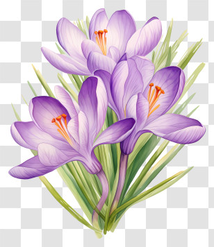 Cluster Of Purple Flowers - Beautiful Purple Crocus Flowers In Bloom Transparent PNG