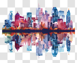 Montreal City Skyline - Colorful City Skyline With Reflection Art Transparent PNG