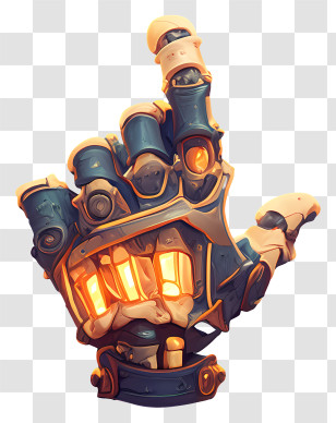 Skeleton Hand - Glowing Orange Robotic Hand Transparent PNG