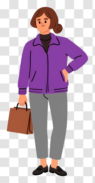 Woman Holding Grocery Bag - Stylish Cartoon Woman With Shopping Bag Transparent PNG