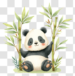 Panda Bamboo - Cute Panda With Bamboo Stalks Transparent PNG