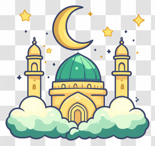Masjid - Serene Islamic Mosque With Crescent And Clouds Transparent PNG