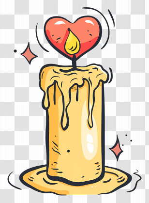 Cartoon Candle - Heart Shaped Candle With Flame Transparent PNG