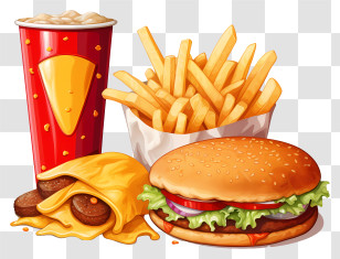 Hamburger - Fast Food Combo With Burger And Fries Transparent PNG