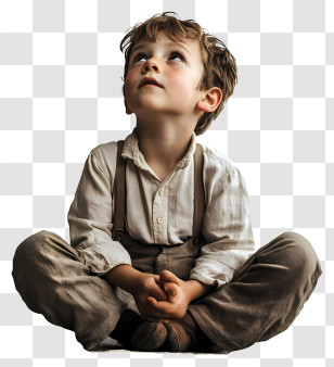 Childhood Memories - Boy In Vintage Clothing Looking Up Transparent PNG