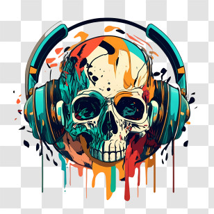 Skull Wearing Headphones - Colorful Skull With Headphones In Modern Art Style Transparent PNG