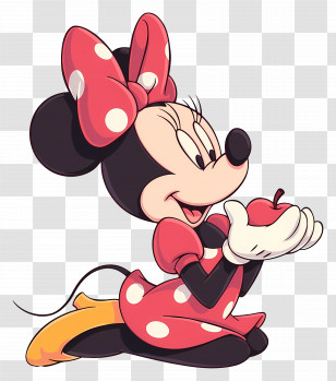 Minnie Mouse - Cartoon Character Holding A Red Apple Transparent PNG