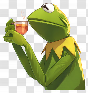 Kermit The Frog - Frog Character Drinking Tea Transparent PNG
