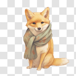 Fox - Cartoon Fox Wearing A Scarf For Autumn Vibes Transparent PNG