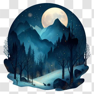 Moonlit Snowy Meadow - Moonlit Mountain Forest Scene Transparent PNG