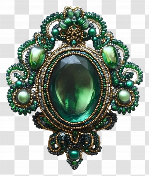 Brooch - Intricate Beaded Green Gemstone Pendant Transparent PNG