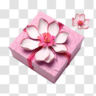 Pink Gift Box - Pink Gift Box With Flower Decoration Transparent PNG