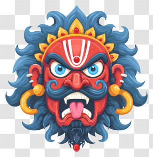 Demonic Face - Fierce Demon Mask With Blue Hair Transparent PNG
