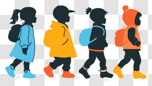 Children Silhouette - Silhouettes Of Kids Walking In Colorful Winter Gear Transparent PNG